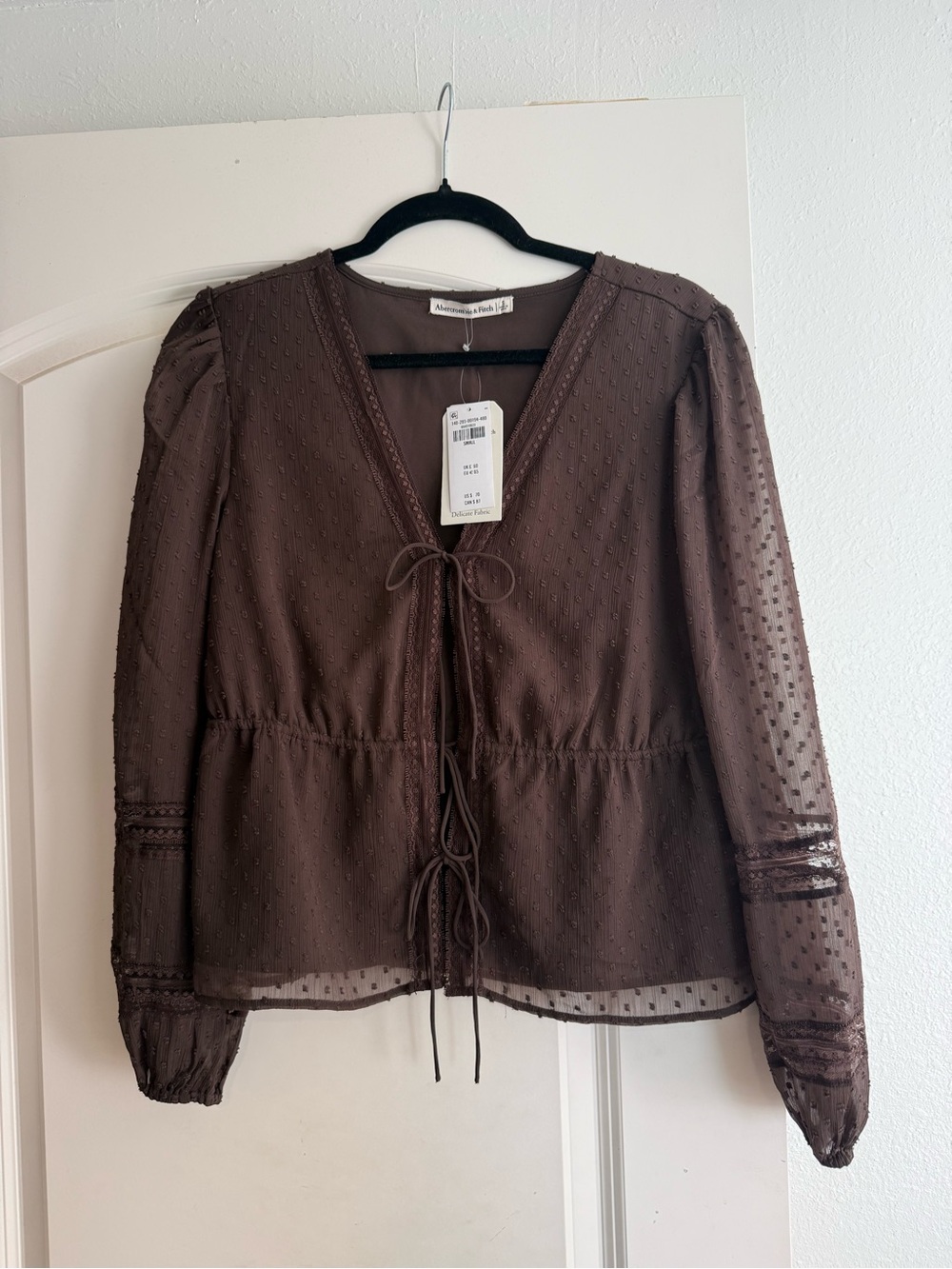 Abercrombie & Fitch Brown Sheer Swiss Dot Tie-Front Blouse